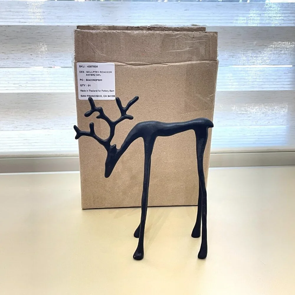 New Pottery Barn Reindeer Sculpted Bronze Black Small NWT